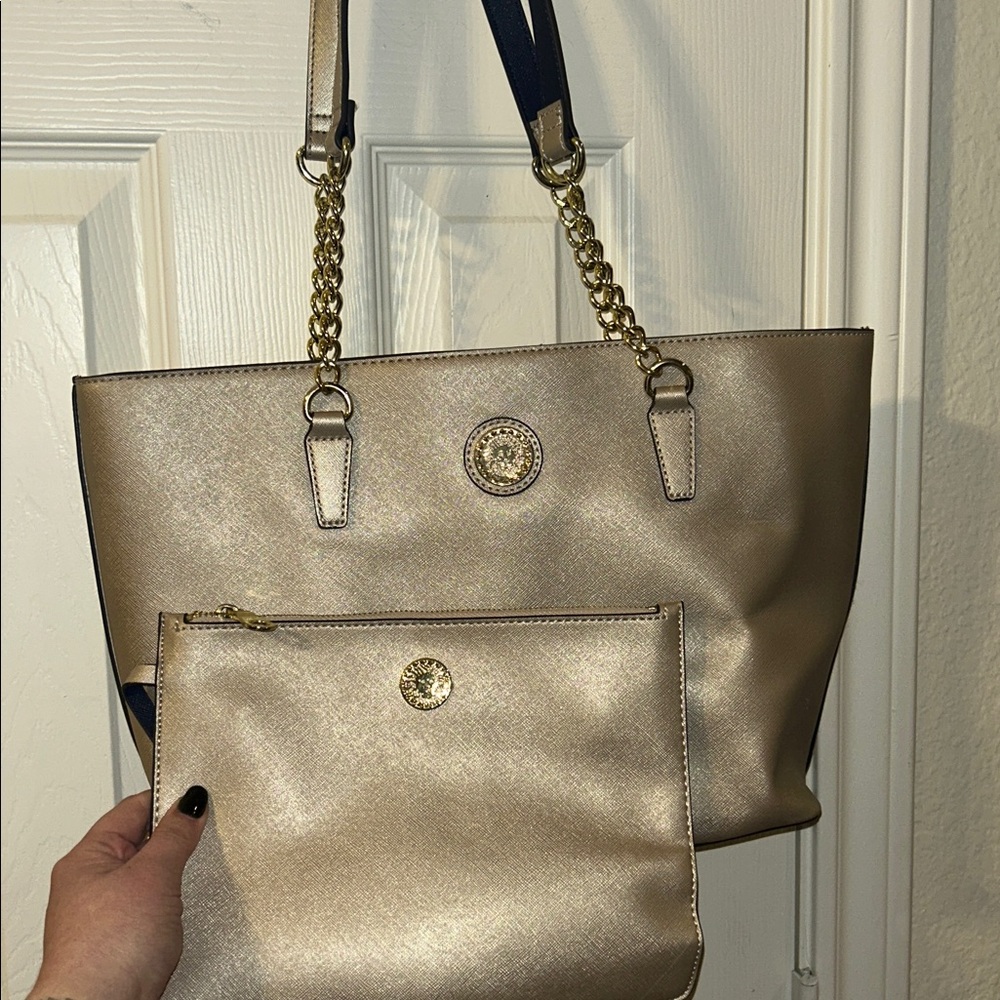 NWOT Anne Klein Gold Satchel and Wristlet Set